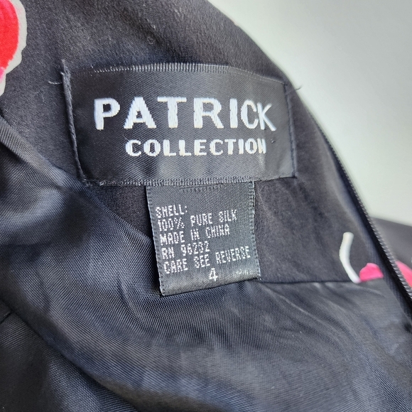 VTG Patrick Collection Ceuise Dress Womens Black Pink Floral 100% Pure Silk Sz 4 - Picture 9 of 15